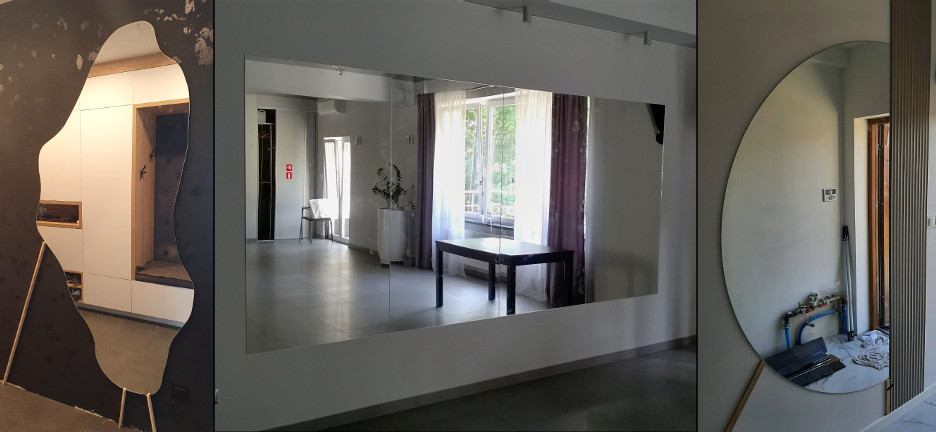 Przyklejamy dowolnych rozmiarów szlifowane/lekko fazowane lustra na ściany, również montujemy je do ram